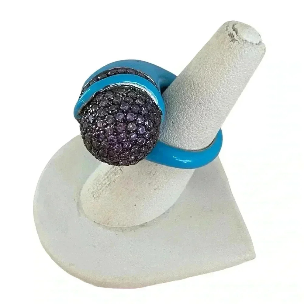 High End Sterling Silver Crystal Statement Ring - image 3